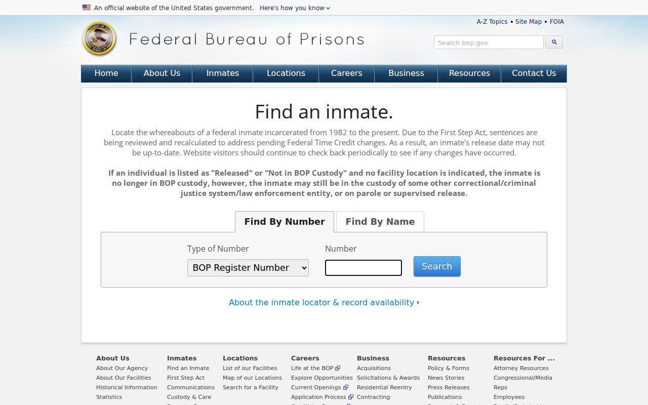 Schuyler County arrest custody search using the federal inmate locator