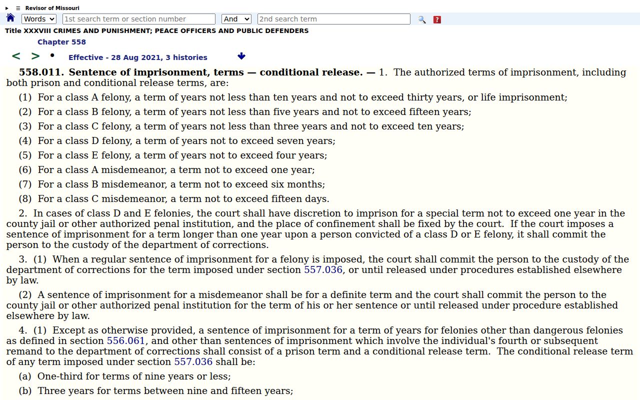 Schuyler County court case records and Missouri sentencing classifications